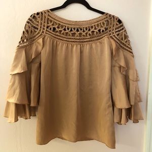BOSTON PROPER Copper Color Lace Collar Blouse size 0 New Condition